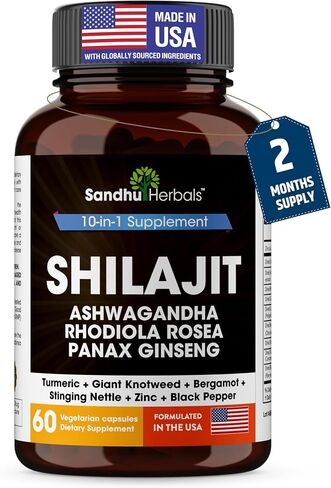 SANDHUHERBALS Shilajit Capsules for Men & Women | Pure Himalayan Blend with Ashwagandha | High Potency and Energy Supplement | 2 Months Supply | for Extra Power and Stamina | Combo with Sea Moss in Saudi Arabia