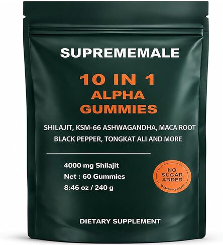 SupremeMale 10 in 1 Alpha Gummies - 4000 mg Herbal Performance Blend with Ashwagandha, Tongkat Ali, Maca & Shilajit – Supports Daily Energy, Stamina & Male Wellness (1) in Saudi Arabia