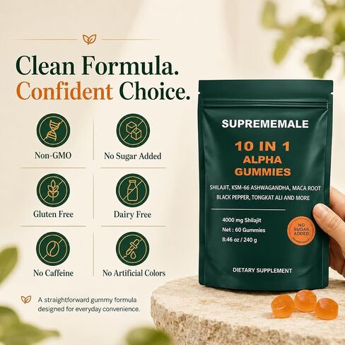 SupremeMale 10 in 1 Alpha Gummies - 4000 mg Herbal Performance Blend with Ashwagandha, Tongkat Ali, Maca & Shilajit – Supports Daily Energy, Stamina & Male Wellness (1) in Saudi Arabia