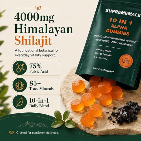 SupremeMale 10 in 1 Alpha Gummies - 4000 mg Herbal Performance Blend with Ashwagandha, Tongkat Ali, Maca & Shilajit – Supports Daily Energy, Stamina & Male Wellness (1) in Saudi Arabia