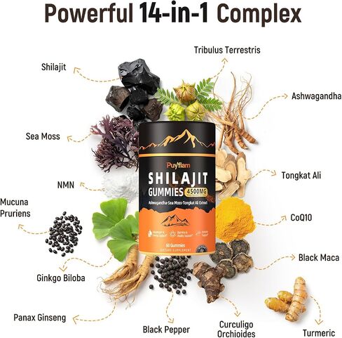 Shilajit Gummies 4500mg – 14-in-1 Himalayan Shilajit for Men with Ashwagandha, Tongkat Ali, Black Maca, CoQ10, NMN & Turmeric, Natural Energy, Stamina & Vitality Immune Support – 60 Gummies in Saudi Arabia