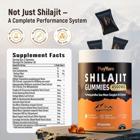 Shilajit Gummies 4500mg – 14-in-1 Himalayan Shilajit for Men with Ashwagandha, Tongkat Ali, Black Maca, CoQ10, NMN & Turmeric, Natural Energy, Stamina & Vitality Immune Support – 60 Gummies in Saudi Arabia