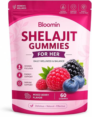 Bloomin Shilajit Gummies for Her, صحة المرأة، التوت المختلط 60 علكة in Kuwait