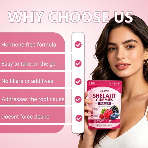 Bloomin Shilajit Gummies for Her, صحة المرأة، التوت المختلط 60 علكة in Kuwait