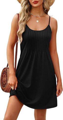 WEESO Summer Boho Dresses for Women Adjustable Spaghetti Strap Fashion Beach Vacation Casual Sundresses with Pockets in Kuwait