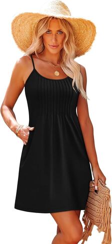 WEESO Summer Boho Dresses for Women Adjustable Spaghetti Strap Fashion Beach Vacation Casual Sundresses with Pockets in Kuwait