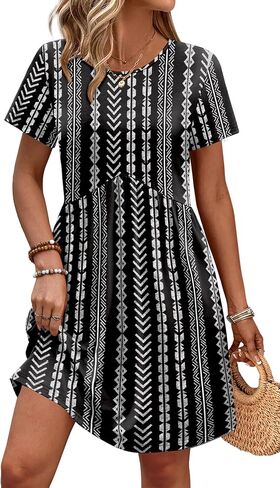 OFEEFAN Spring Dresses for Women 2026 Short Sleeve Crew Neck Casual Dresses Empire Waist Maternity Dress with Pockets in Kuwait