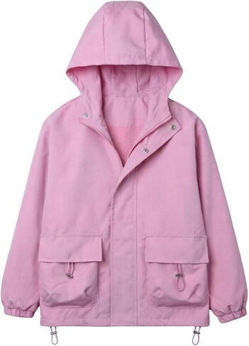WELAKEN Girls Water-Resistant Jacket with Fleece Lining and Pockets – Kids Zip-Up Hooded Coat in Kuwait