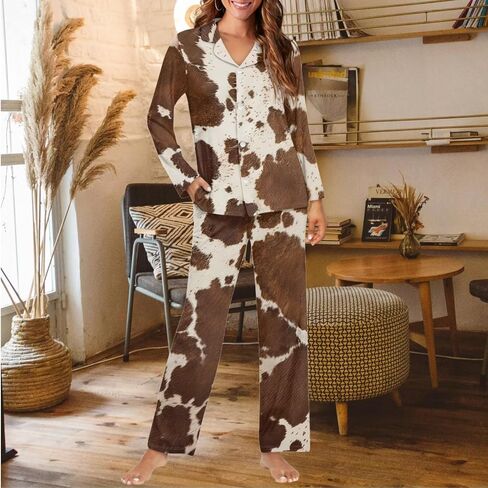 Funnydude Cute Print Pajamas for Women Set Button down Lounge Pajamas Fall Long Sleeve Pjs in Kuwait