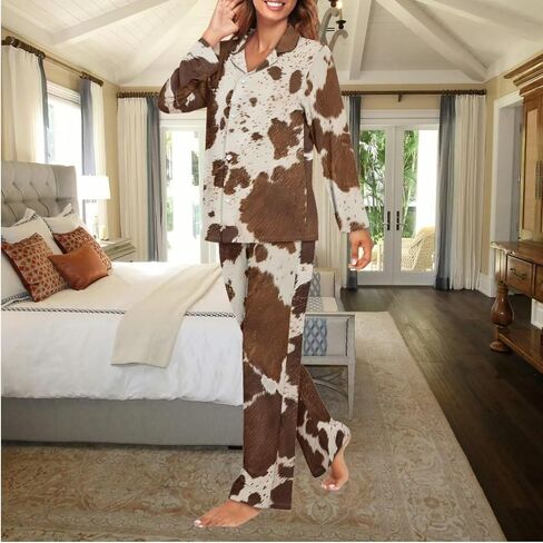 Funnydude Cute Print Pajamas for Women Set Button down Lounge Pajamas Fall Long Sleeve Pjs in Kuwait