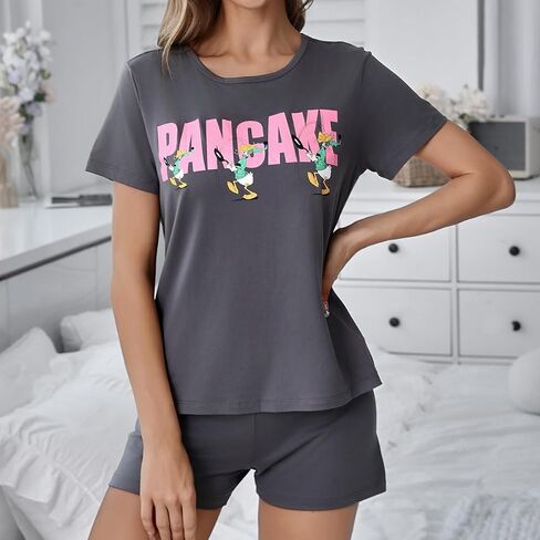 Cartoon Womens Pajama Set, Short Sleeve Shorts Pjs Soft Sleepwear, Womens Lounge Sets 2 Piece Outfits in Kuwait