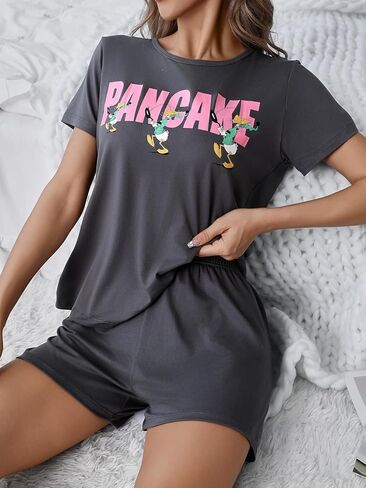 Cartoon Womens Pajama Set, Short Sleeve Shorts Pjs Soft Sleepwear, Womens Lounge Sets 2 Piece Outfits in Kuwait