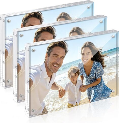upsimples 4x6 Picture Frame Acrylic, Clear Magnetic Floating Photo Frames, Double-Sided Free Standing Display for Tabletop or Home Decor, Great for Ultrasound & Pressed Flowers, 6 Pack in Kuwait