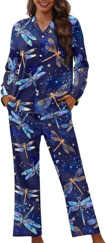 Funnydude Cute Print Pajamas for Women Set Button down Lounge Pajamas Fall Long Sleeve Pjs in Saudi Arabia