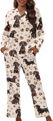 Funnydude Cute Print Pajamas for Women Set Button down Lounge Pajamas Fall Long Sleeve Pjs in Kuwait