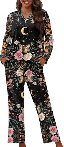 Funnydude Cute Print Pajamas for Women Set Button down Lounge Pajamas Fall Long Sleeve Pjs in Kuwait