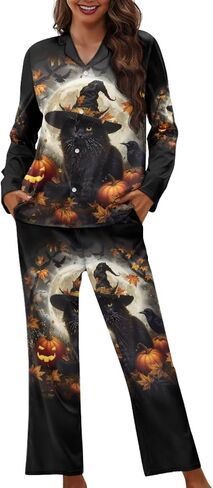 Funnydude Cute Print Pajamas for Women Set Button down Lounge Pajamas Fall Long Sleeve Pjs in Kuwait