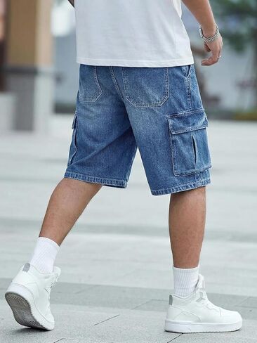 شورت جينز رجالي Y2K Carpenter فضفاض، ممزق Jorts واسع الساق، شورت طويل من قماش الدنيم فضفاض مناسب للصيف in Kuwait