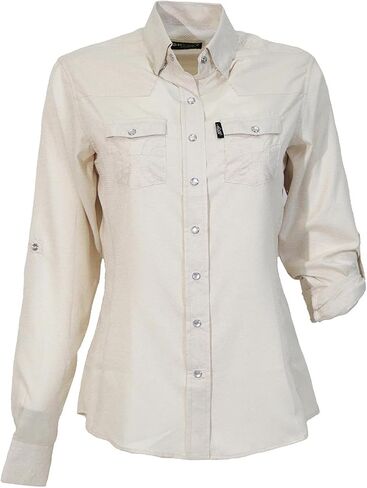 HOOEY Women's Sol Long Sleeve Pearl Snap Shirt, Breathable Moisture-Wicking 40 UPF Casual Athletic Casual Top with Pockets in Kuwait