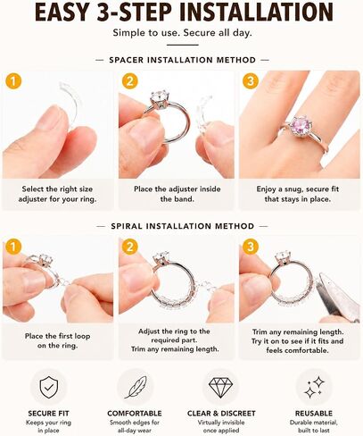 Ring Sizers for Loose Rings, 13PCS TPU Silicone Spiral & Spacer Ring Size Adjuster Set, Invisible Ring Tightener for Men Women Compatible with All Ring Types, Reduces Size by 0.5-1.5 in Saudi Arabia
