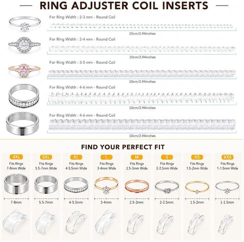 Ring Sizers for Loose Rings, 13PCS TPU Silicone Spiral & Spacer Ring Size Adjuster Set, Invisible Ring Tightener for Men Women Compatible with All Ring Types, Reduces Size by 0.5-1.5 in Saudi Arabia
