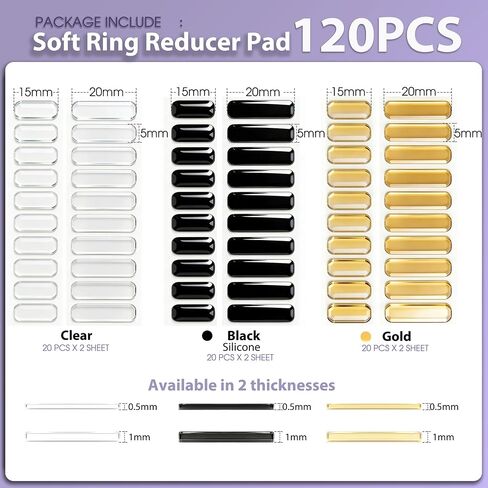 Smart Ring Size Adjuster for Loose Rings, 120Pcs Silicone Spacer Inserts for Oura/Galaxy/RingConn/Ultrahuman, Reduces 0.2-2 Sizes, Sensor-Friendly, Waterproof, 3 Colors (Gold, Black, Clear) in Saudi Arabia