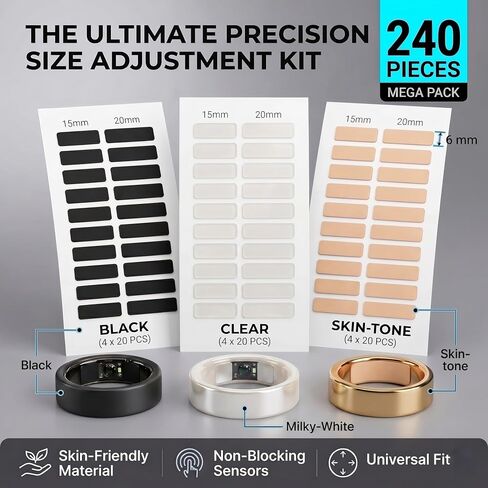 240 قطعة لضبط حجم الخاتم الذكي لخاتم Oura Gen 4/3، خاتم Samsung Galaxy، Ultra Human Ring AIR، RingConn 2/1، Amazfit Helio Ring، مقاسات الخواتم للحلقات الفضفاضة in Kuwait