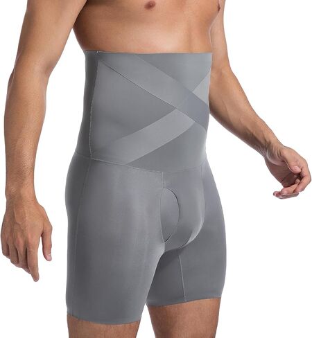 Mens Shapewear Tummy Control Boxer Briefs Compression Shorts Slimming Body Shaper, High-waisted, Long-Legs in Saudi Arabia