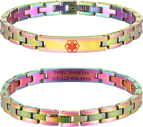 Personalized Medical Alert Bracelets for Men / Women -Stainless Steel Waterproof Medical ID Bracelets Customizable Medic Info, Medic Life Alert Bracelet Wristband Jewelry for Diabetic Epilepsy Allergy in Saudi Arabia