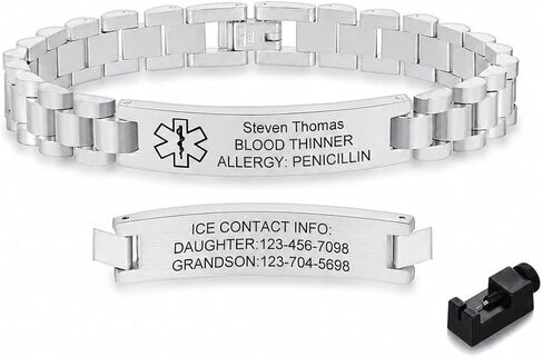 Personalized Medical Alert Bracelets for Men / Women -Stainless Steel Waterproof Medical ID Bracelets Customizable Medic Info, Medic Life Alert Bracelet Wristband Jewelry for Diabetic Epilepsy Allergy in Saudi Arabia
