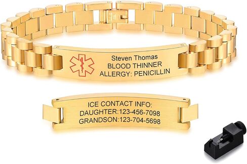 Personalized Medical Alert Bracelets for Men / Women -Stainless Steel Waterproof Medical ID Bracelets Customizable Medic Info, Medic Life Alert Bracelet Wristband Jewelry for Diabetic Epilepsy Allergy in Saudi Arabia