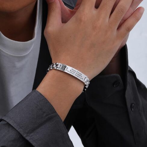 Personalized Medical Alert Bracelets for Men / Women -Stainless Steel Waterproof Medical ID Bracelets Customizable Medic Info, Medic Life Alert Bracelet Wristband Jewelry for Diabetic Epilepsy Allergy in Saudi Arabia