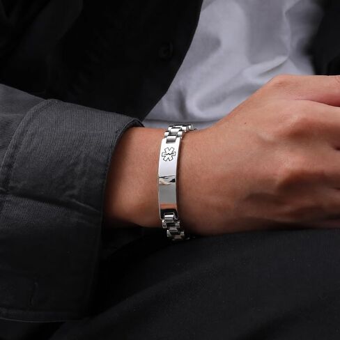 Personalized Medical Alert Bracelets for Men / Women -Stainless Steel Waterproof Medical ID Bracelets Customizable Medic Info, Medic Life Alert Bracelet Wristband Jewelry for Diabetic Epilepsy Allergy in Saudi Arabia