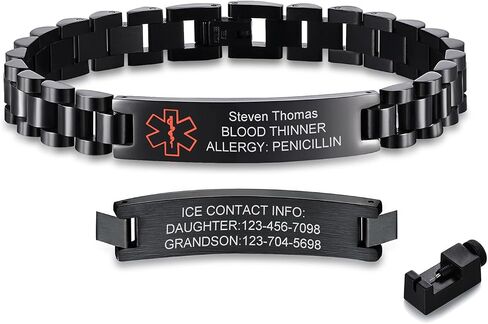 Personalized Medical Alert Bracelets for Men / Women -Stainless Steel Waterproof Medical ID Bracelets Customizable Medic Info, Medic Life Alert Bracelet Wristband Jewelry for Diabetic Epilepsy Allergy in Saudi Arabia