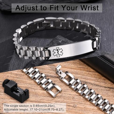 Personalized Medical Alert Bracelets for Men / Women -Stainless Steel Waterproof Medical ID Bracelets Customizable Medic Info, Medic Life Alert Bracelet Wristband Jewelry for Diabetic Epilepsy Allergy in Saudi Arabia