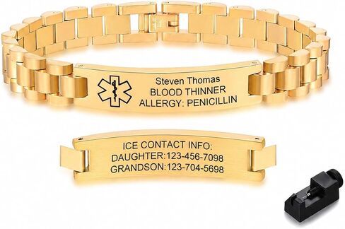 Personalized Medical Alert Bracelets for Men / Women -Stainless Steel Waterproof Medical ID Bracelets Customizable Medic Info, Medic Life Alert Bracelet Wristband Jewelry for Diabetic Epilepsy Allergy in Saudi Arabia