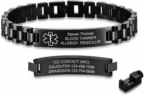 Personalized Medical Alert Bracelets for Men / Women -Stainless Steel Waterproof Medical ID Bracelets Customizable Medic Info, Medic Life Alert Bracelet Wristband Jewelry for Diabetic Epilepsy Allergy in Saudi Arabia