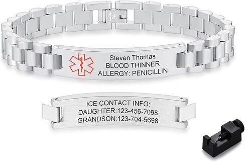 Personalized Medical Alert Bracelets for Men / Women -Stainless Steel Waterproof Medical ID Bracelets Customizable Medic Info, Medic Life Alert Bracelet Wristband Jewelry for Diabetic Epilepsy Allergy in Saudi Arabia