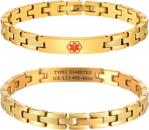 Personalized Medical Alert Bracelets for Men / Women -Stainless Steel Waterproof Medical ID Bracelets Customizable Medic Info, Medic Life Alert Bracelet Wristband Jewelry for Diabetic Epilepsy Allergy in Saudi Arabia