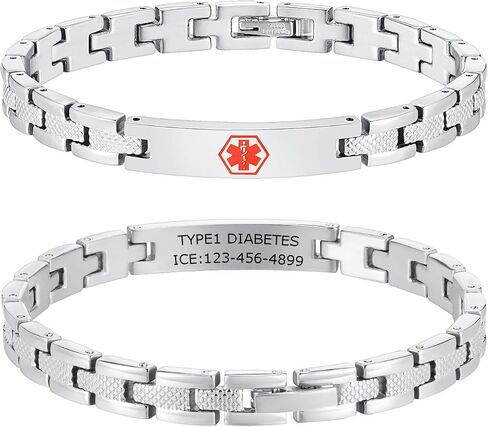 Personalized Medical Alert Bracelets for Men / Women -Stainless Steel Waterproof Medical ID Bracelets Customizable Medic Info, Medic Life Alert Bracelet Wristband Jewelry for Diabetic Epilepsy Allergy in Saudi Arabia