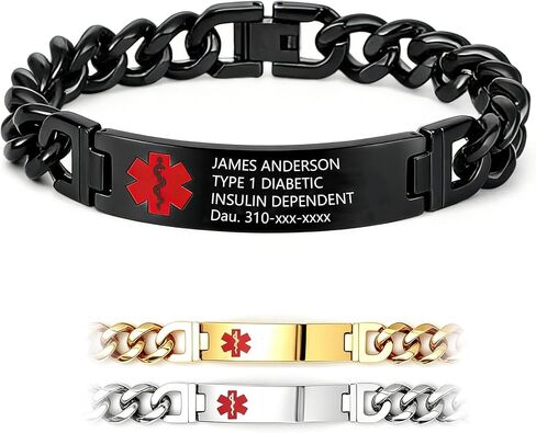 Personalized Medical Bracelet for Men, Stainless Steel Cuban Link Medical Alert ID Bracelet, Custom Engraved Emergency Bracelet, Durable Mens Style, 7.48 to 9.84 inch in Saudi Arabia
