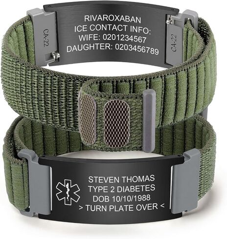 MEALGUET Medical Alert Bracelets for Men Women : Custom Engraving Stainless Steel ID Tag Adjustable Nylon Band Hook-and-Loop Fastener Medical ID Bracelet, Personalized Awareness Wristband Jewelry in Kuwait