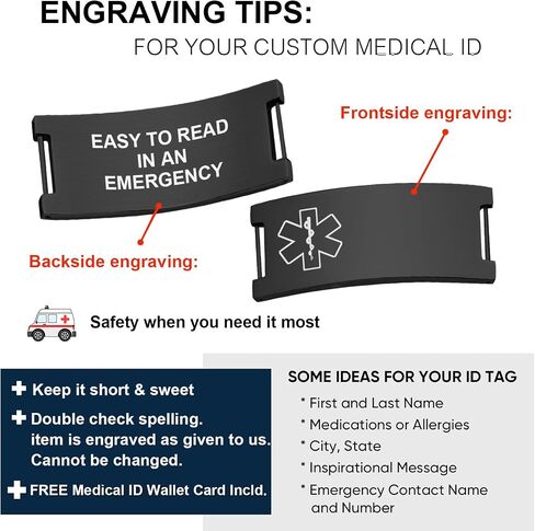 MEALGUET Medical Alert Bracelets for Men Women : Custom Engraving Stainless Steel ID Tag Adjustable Nylon Band Hook-and-Loop Fastener Medical ID Bracelet, Personalized Awareness Wristband Jewelry in Kuwait