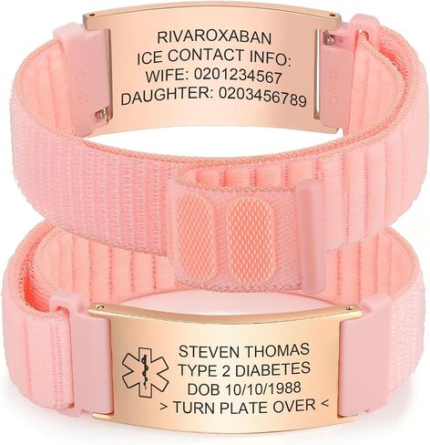 MEALGUET Medical Alert Bracelets for Men Women : Custom Engraving Stainless Steel ID Tag Adjustable Nylon Band Hook-and-Loop Fastener Medical ID Bracelet, Personalized Awareness Wristband Jewelry in Kuwait