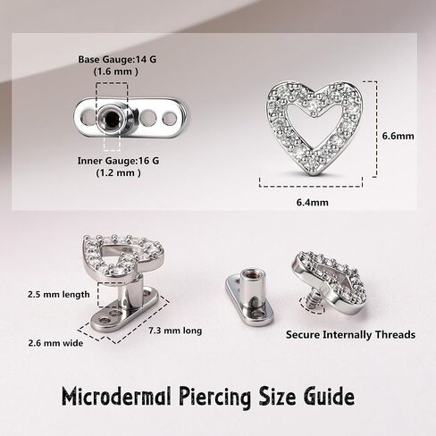 UBGICIG 14G Dermal Jewelry, Surgical Steel Dermal Piercing Kit Hypoallergenic, Anchor Cross Heart Dermal Tops Body Piercings Dainty CZ Microdermal Piercing kits for Women Men in Kuwait