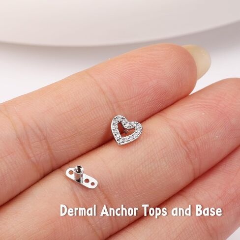 UBGICIG 14G Dermal Jewelry, Surgical Steel Dermal Piercing Kit Hypoallergenic, Anchor Cross Heart Dermal Tops Body Piercings Dainty CZ Microdermal Piercing kits for Women Men in Kuwait