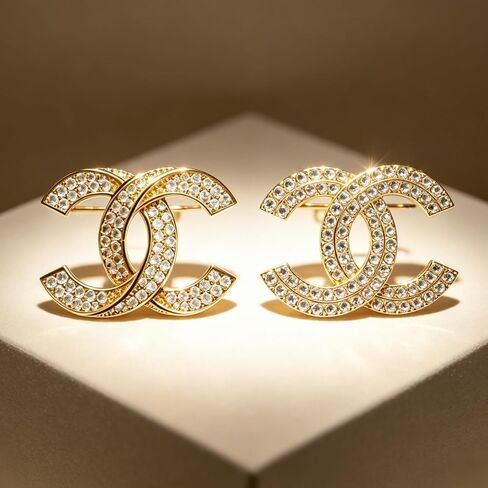 2 Pcs Different Design Sparkling Rhinestone Brooches Set, Gold Tone Crystal Inlaid Geometric Lapel Pins, Elegant Decorative Suit Dress Badge Accessories for Women Daily Banquet Gift in Kuwait
