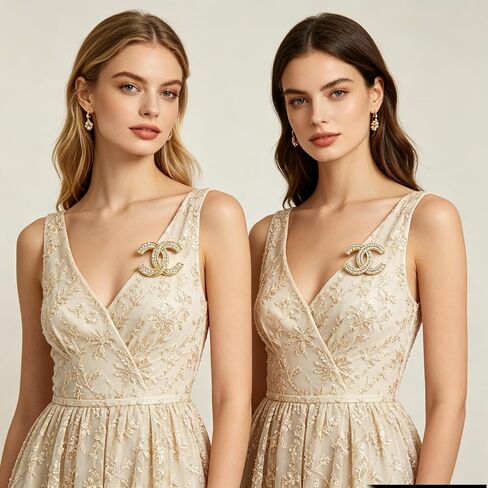 2 Pcs Different Design Sparkling Rhinestone Brooches Set, Gold Tone Crystal Inlaid Geometric Lapel Pins, Elegant Decorative Suit Dress Badge Accessories for Women Daily Banquet Gift in Kuwait
