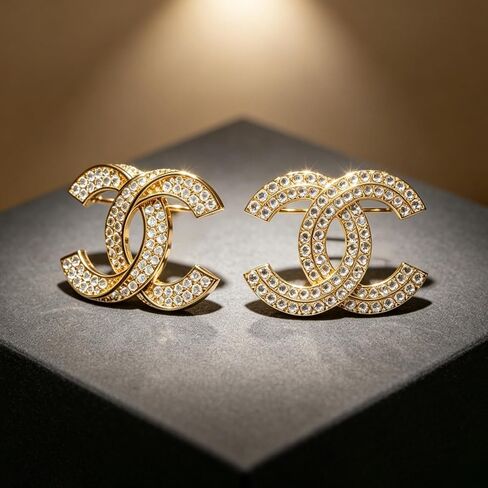 2 Pcs Different Design Sparkling Rhinestone Brooches Set, Gold Tone Crystal Inlaid Geometric Lapel Pins, Elegant Decorative Suit Dress Badge Accessories for Women Daily Banquet Gift in Kuwait