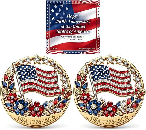 250th Anniversary Enamel Brooch Pin, 1776-2026 Patriotic Floral Star Badg American Birthday Rhinestone Flag Lapel Pin for Independence Day Veterans Souvenir Gift Jewelry in Kuwait